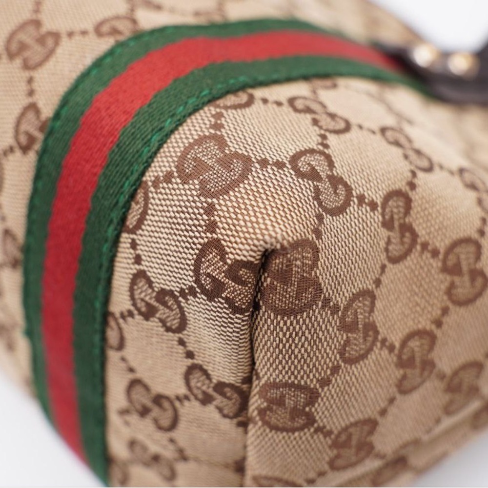 Gucci Beige GG Canvas Tote with Green and Red Web Stripe and Brown Trim - Picture 8 of 16
